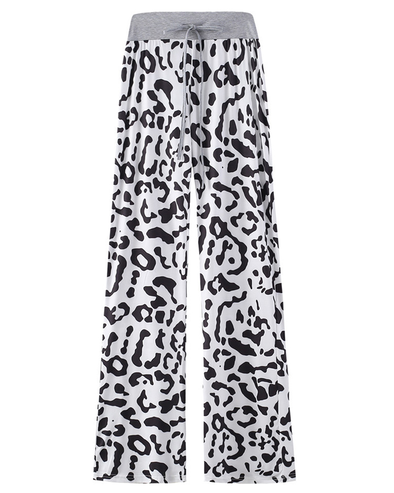 

Cheetah Print Wide Leg Drawstring Pants, White