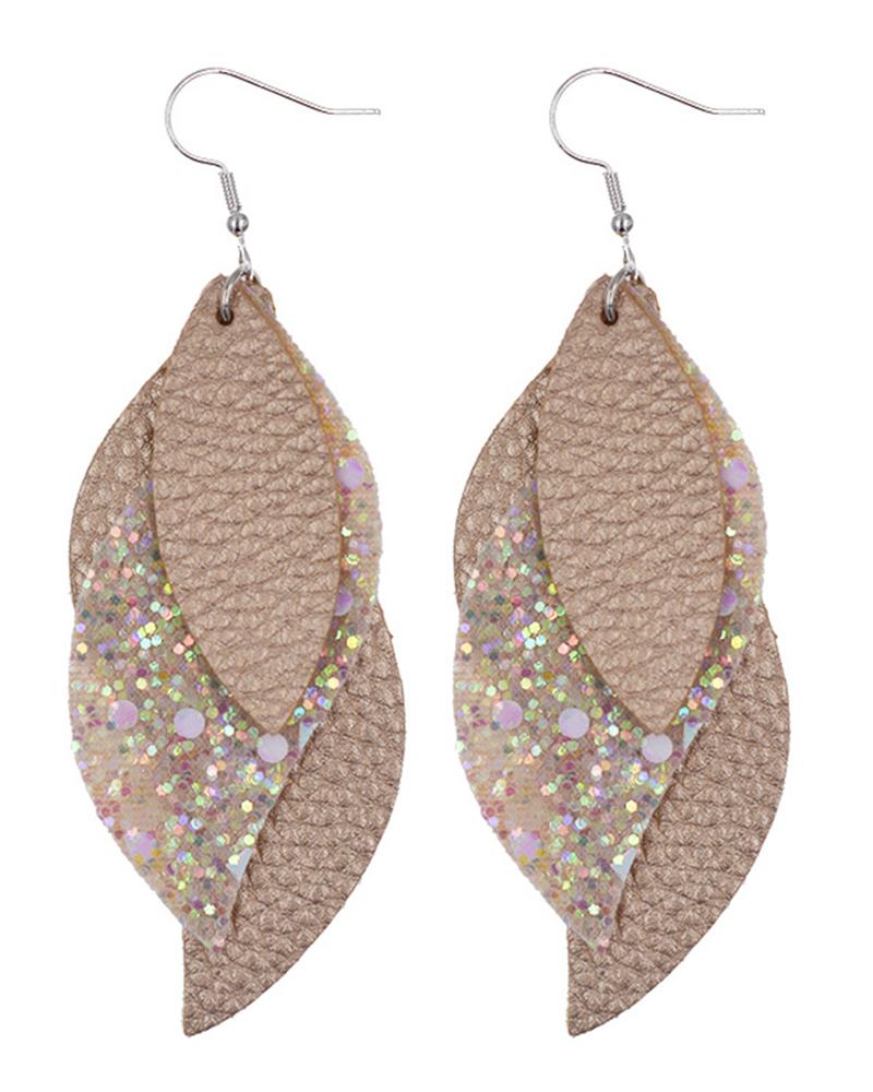 

1Pair Sequined Leaf-Shaped Layered Earrings, Gold