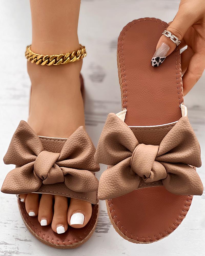 

Bowknot Design Slippers Summer Beach Sandals, Brown