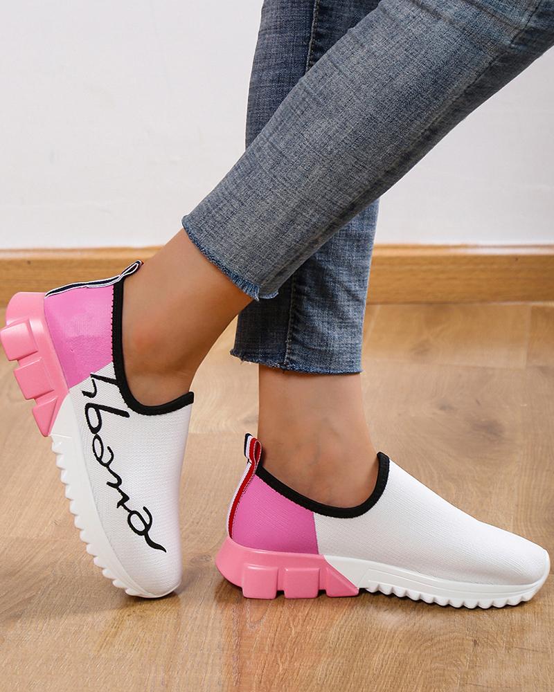 

Colorblock Letter Print Slip On Sneakers, Pink