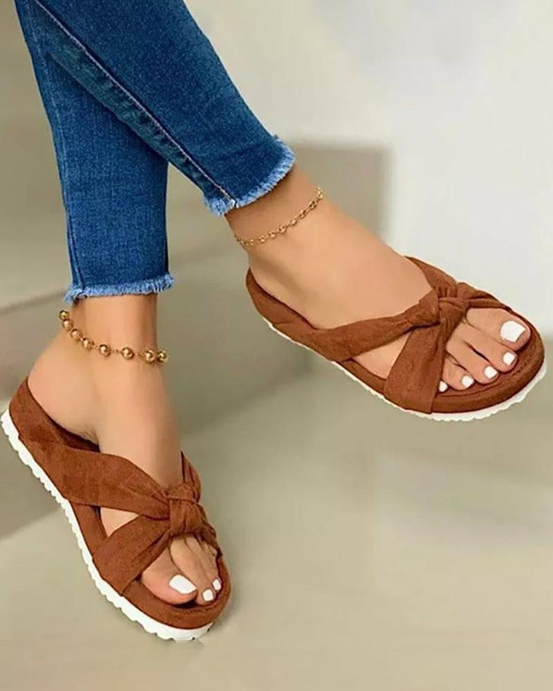 

Velvet Knotted Detail Casual Slippers, Brown