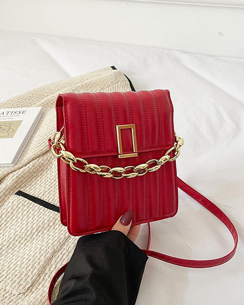 

Quilted Chain Decor Flap Crossbody Bag, Red
