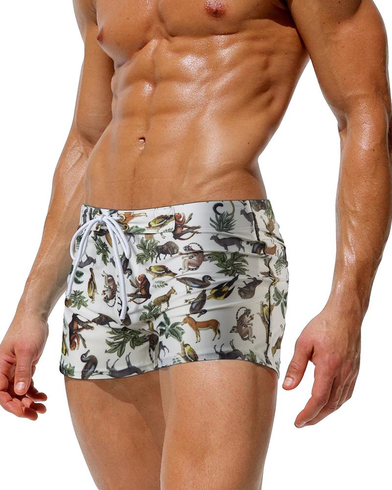 

Abstract Patterns Print Skinny Drawstring Shorts, Style2