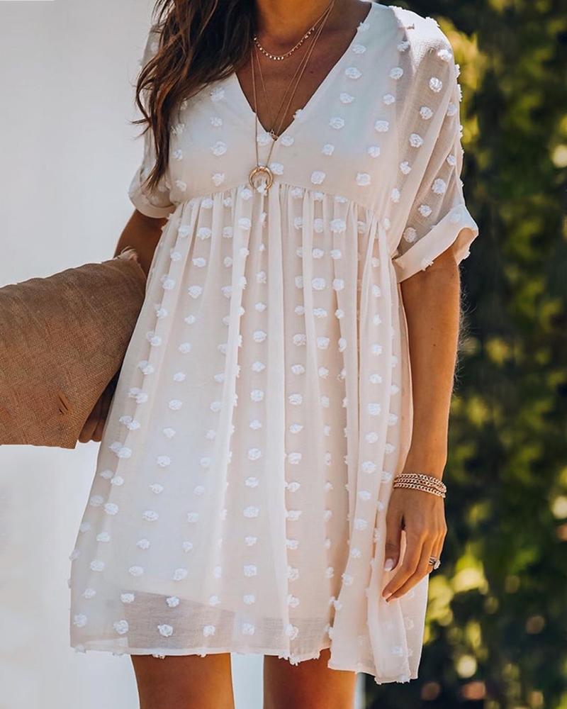 Swiss Dot Mesh V-neck Casual Dress