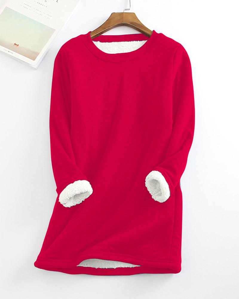 

Long Sleeve Thermal Warm Fleece Lined Sweatshirt, Red