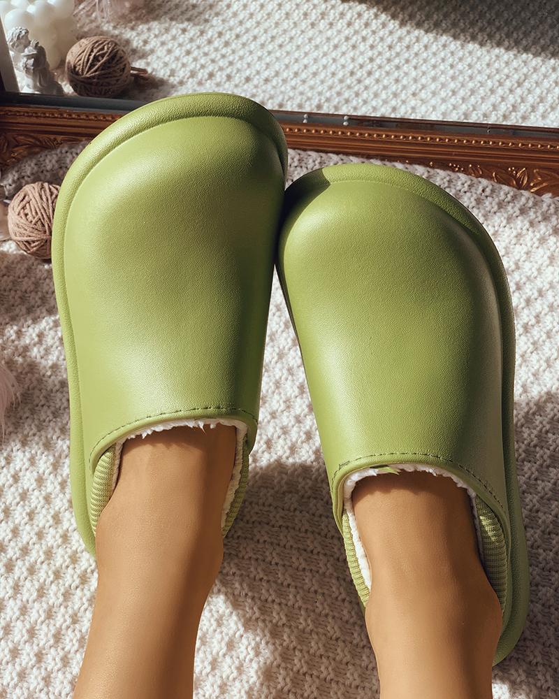 

Plain Lined Casual Slide Slippers, Green