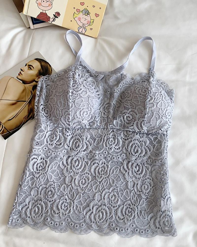 

Lace Solid Spaghetti Strap Top, Gray