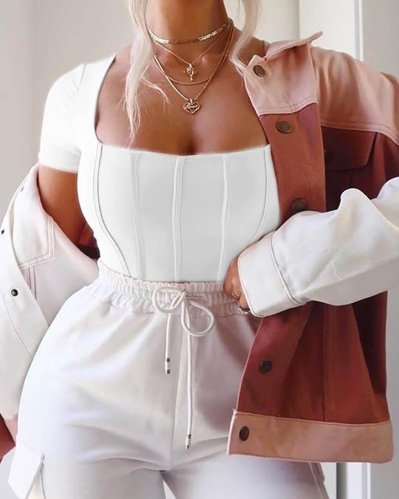 

Puffed Sleeve Solid Crop Top, White