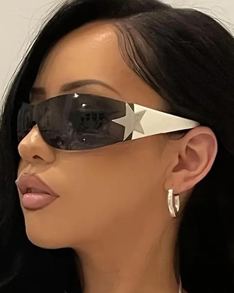 

1Pair Trendy Shield Wrap Around Sunglasses Fashion Rimless Eyewear, White