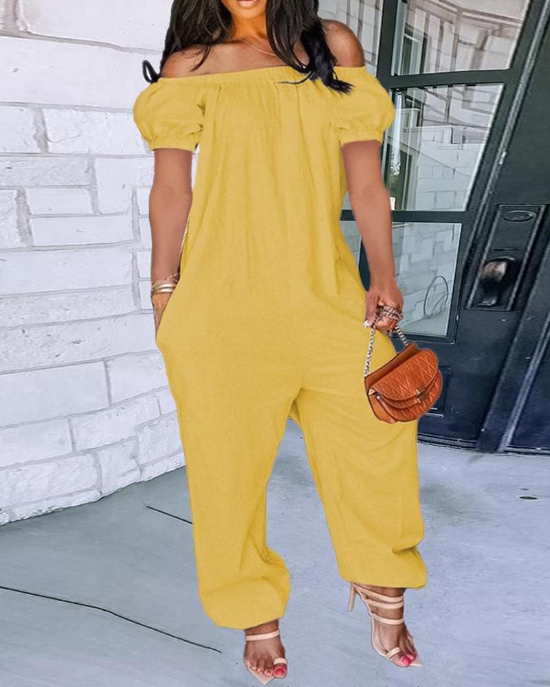 

Pocket Detail Off Shoulder Cuffed Jumpsuit, Yellow