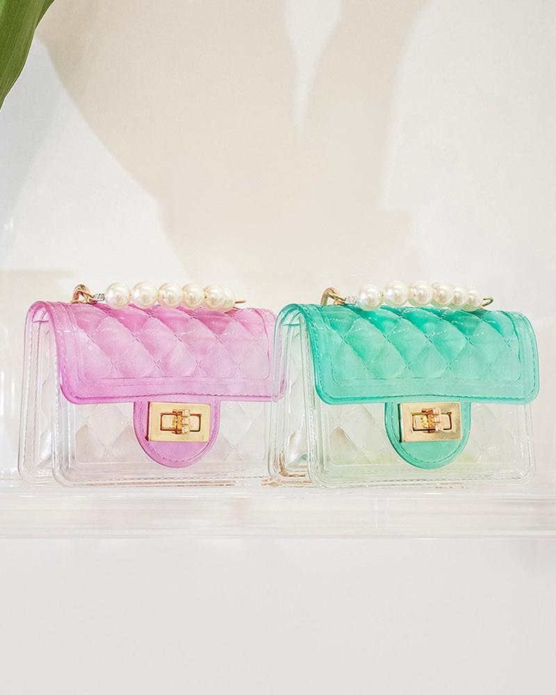 

Twist Lock Holographic Clear Quilted Bag, Green