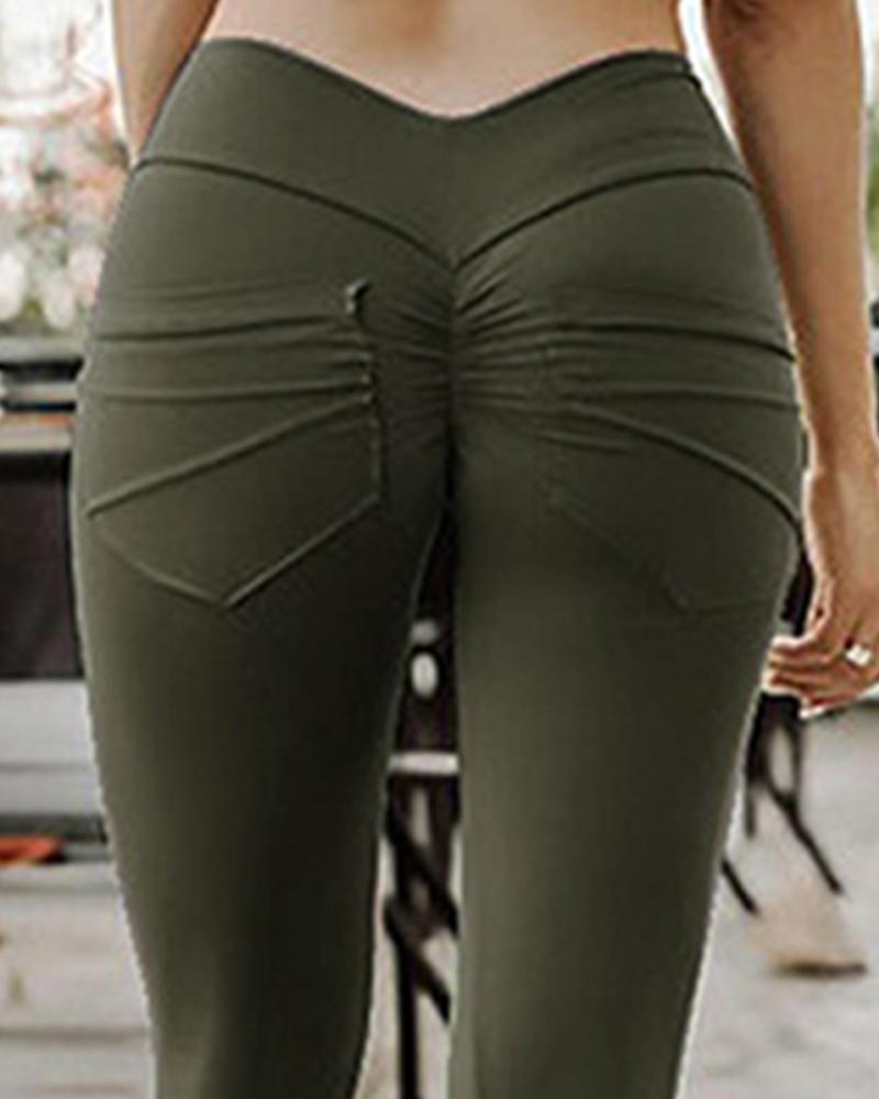 

High Waist Tummy Control Scrunch Butt Lift Yoga Pants, Army green