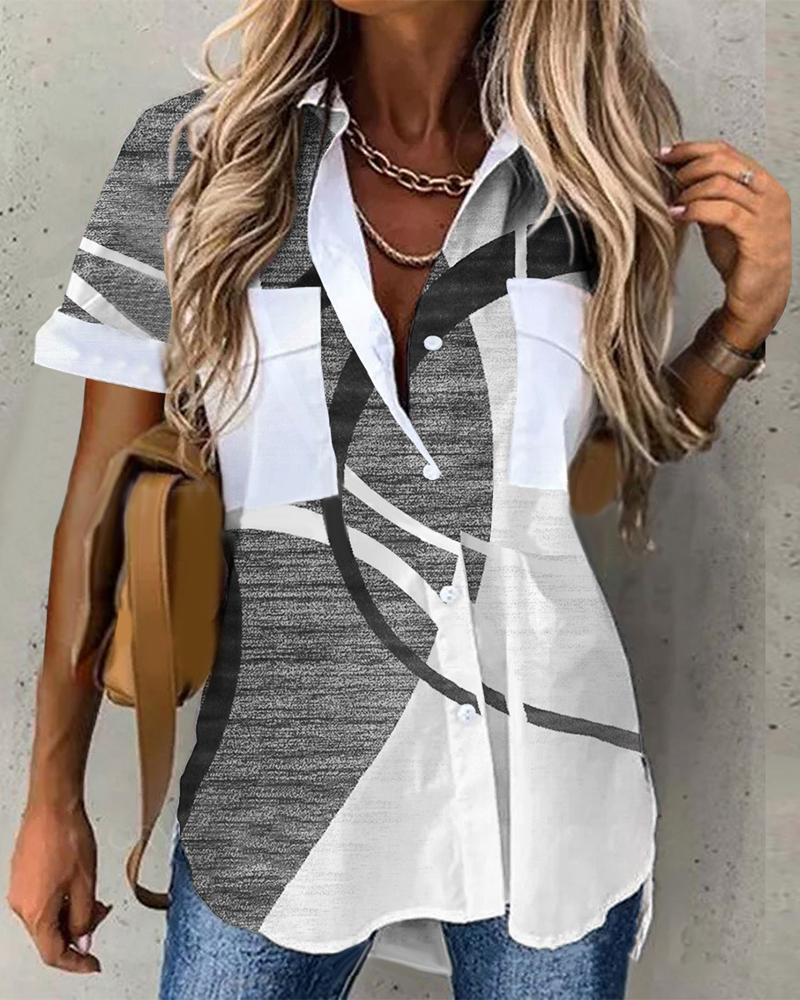 

Colorblock Pocket Detail Button Down Shirt, Gray