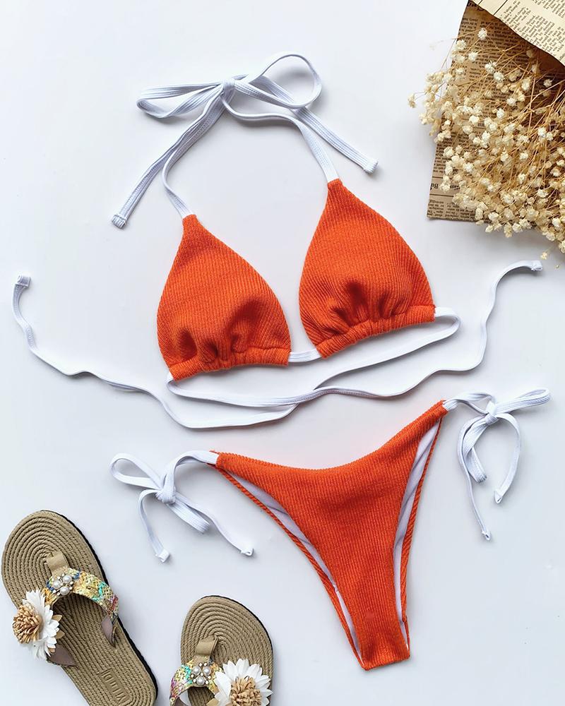 

Tie Neck Ruched Tied Detail Bikini Set, Orange