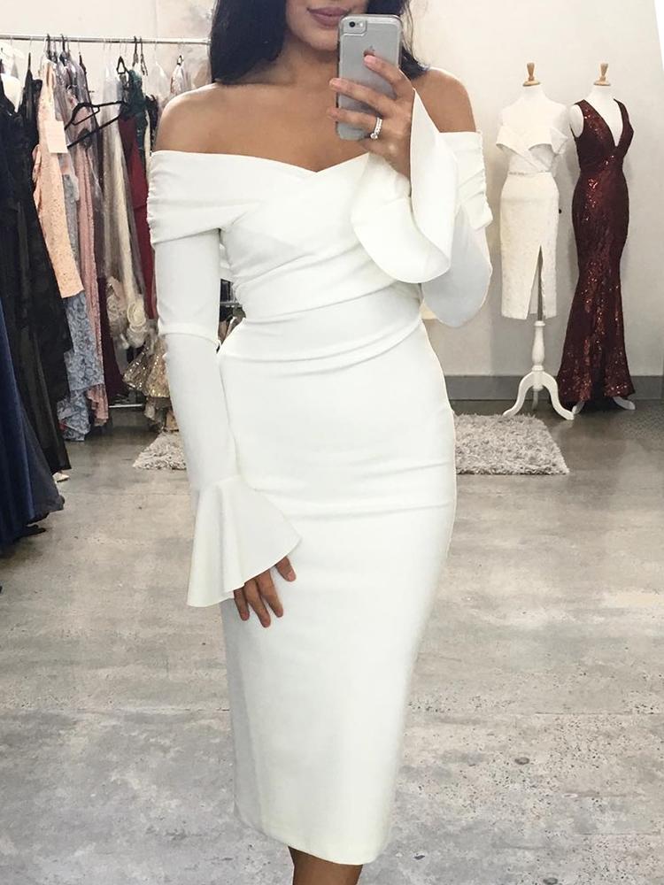 

Off Shoulder Crisscross Front Bodycon Dress, White