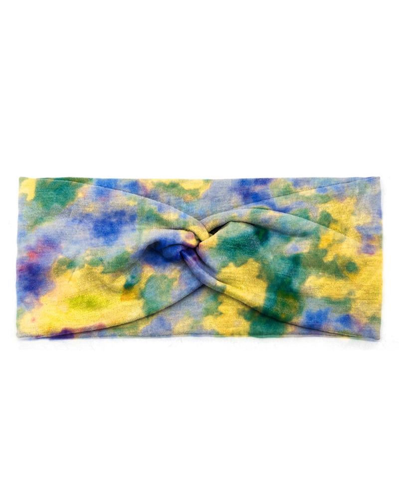 

1pc Tie Dye Print Twisted Yoga Sports Wide Headband, Yellow