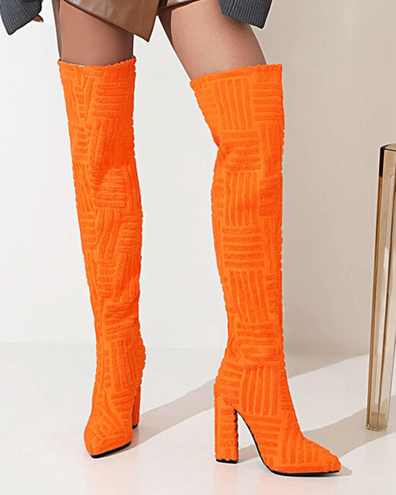 

Fuzzy Over The Knee Chunky Boots, Orange