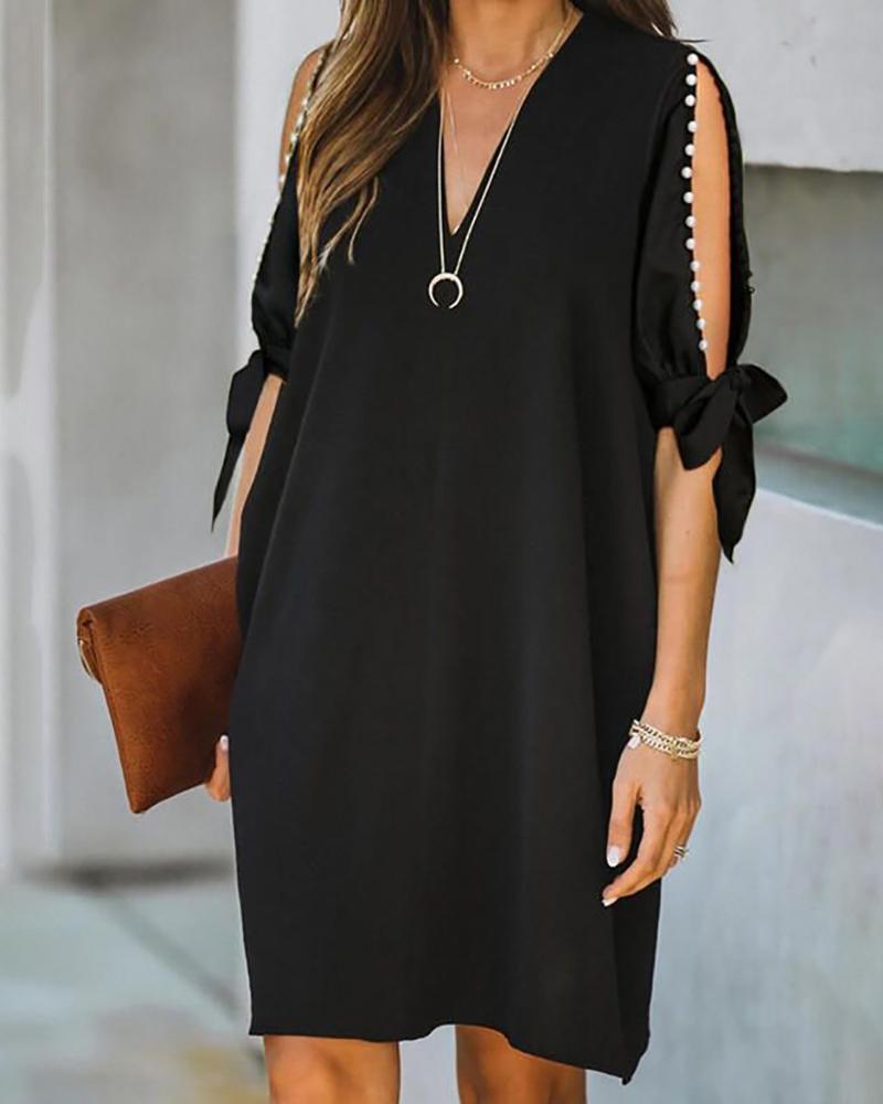 

Cold Shoulder Beaded Casual Dress, Black