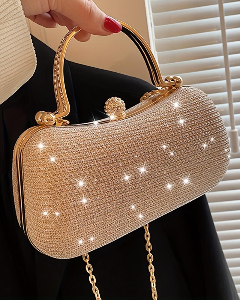 

Glitter Top Handle Chain Strap Evening Bag, Gold
