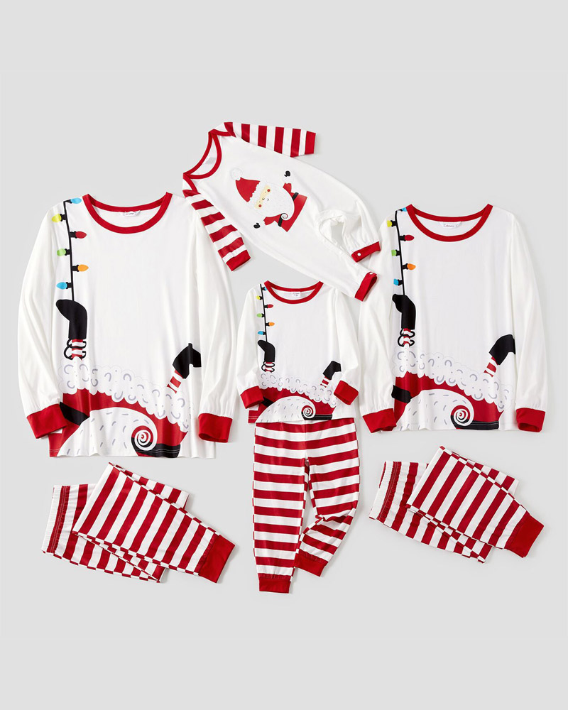 

Christmas Santa Claus Striped Gingham Print Pajama Set For Kids, Style3