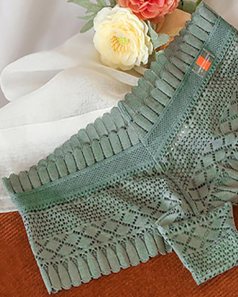 

Crochet Lace Hollow-out High Waist Panty, Green