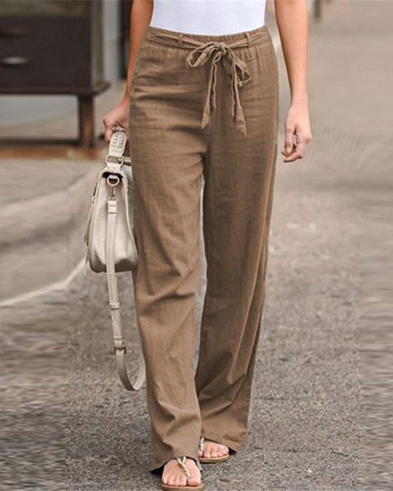 

Tied Detail Straight Leg Pants, Dark khaki