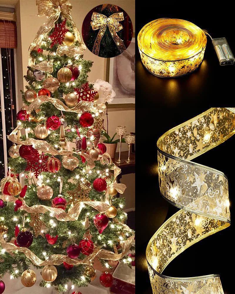 

1Roll 5M Christmas LED Ribbon Light Battery Operated Christmas Tree Fairy String Light Christmas Tree Decoration Garden Party Decor, Gold