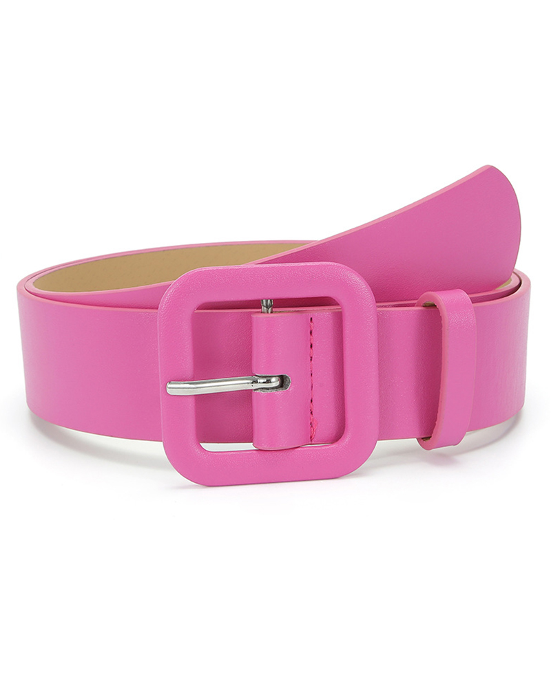 

1pc Pastel Color Square Buckle Belt, Hot pink