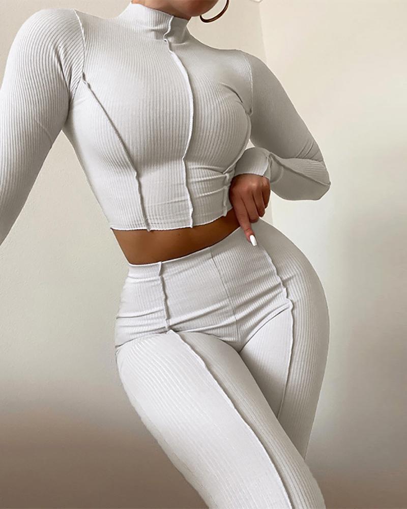 

Long Sleeve Top & High Waist Skinny Pants Set, White