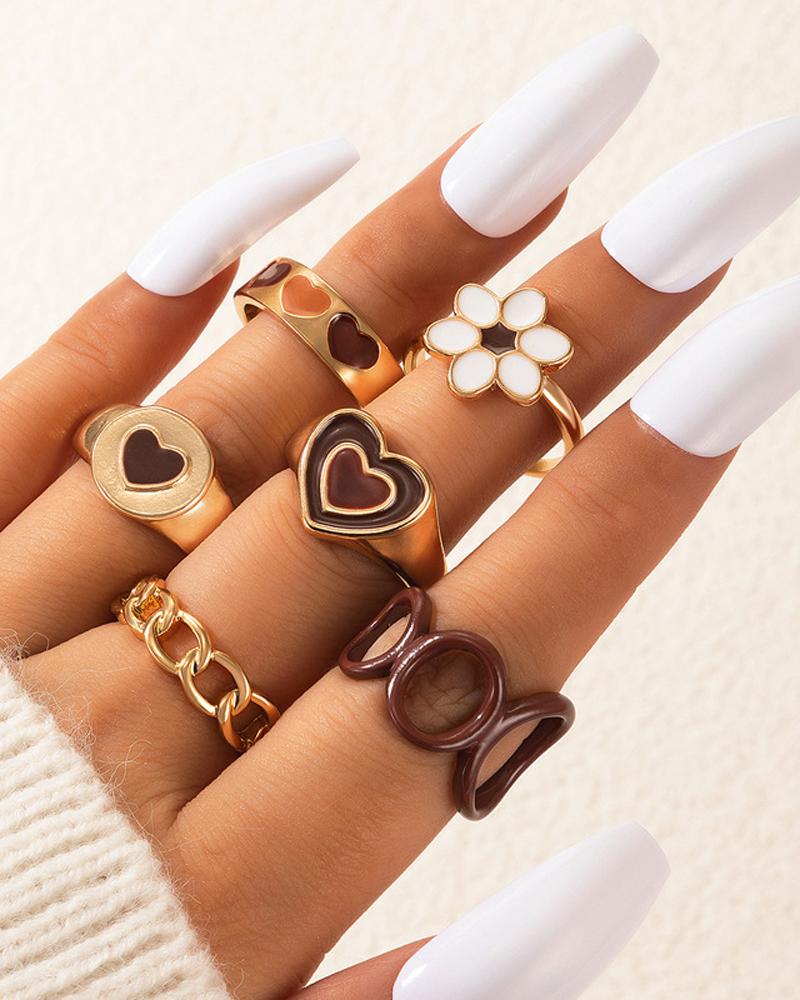 

6PCS Heart Shaped Ring Set, Gold