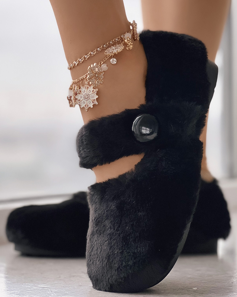 

Fuzzy Slip On Lined Loafers, Black