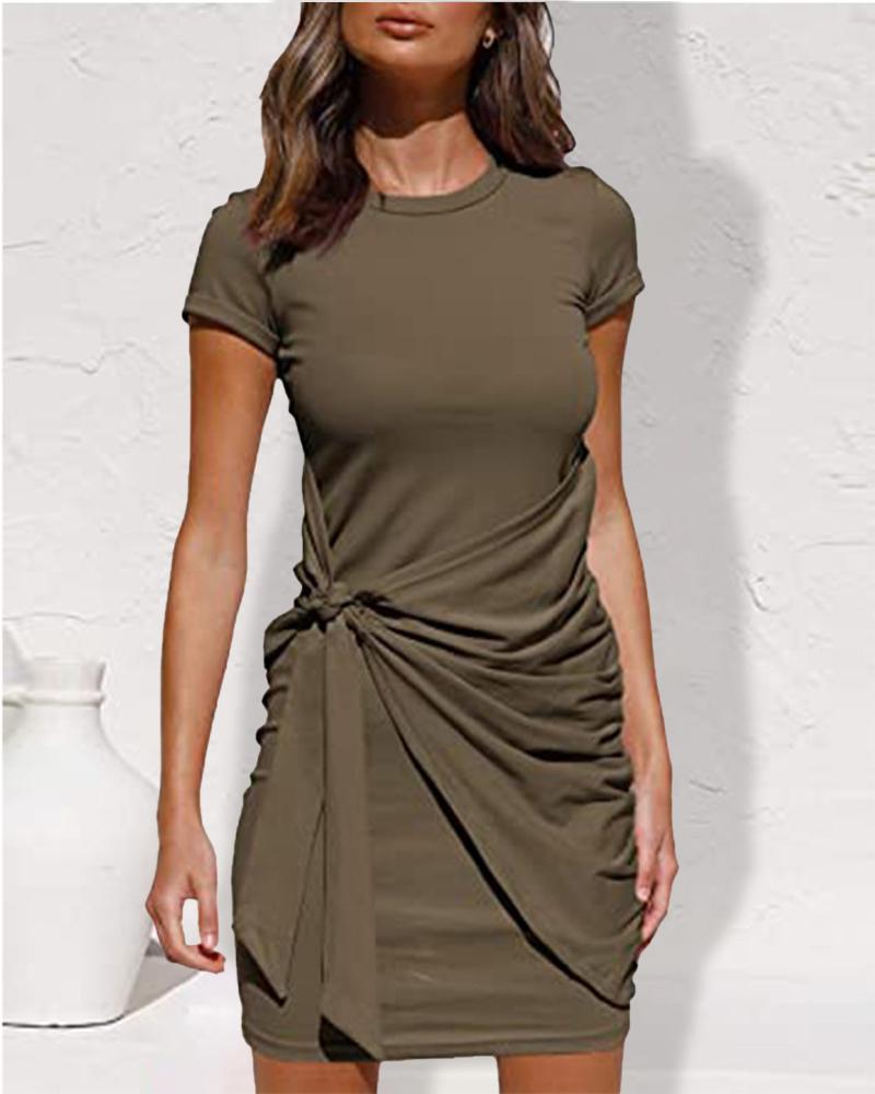 

Short Sleeve Tied Detail Casual Dress, Coffee