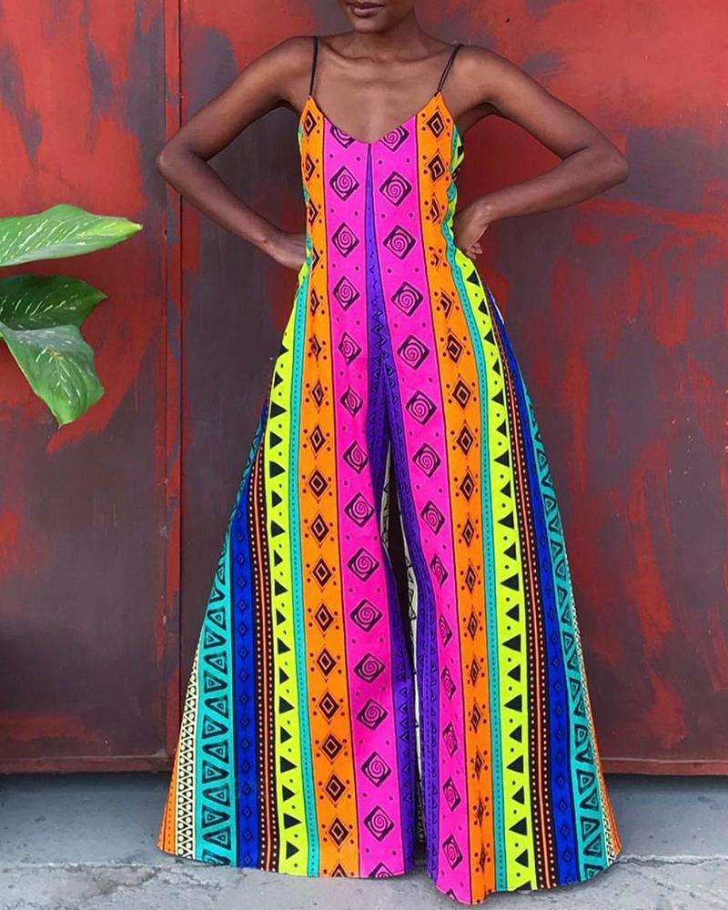 

Abstract Print Colorblock Wide Leg Jumpsuit, Multicolor