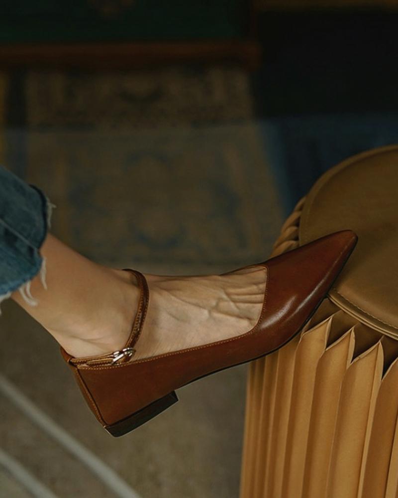 

Ankle Strap Buckled Pointed Toe Casual Shoes, Brown