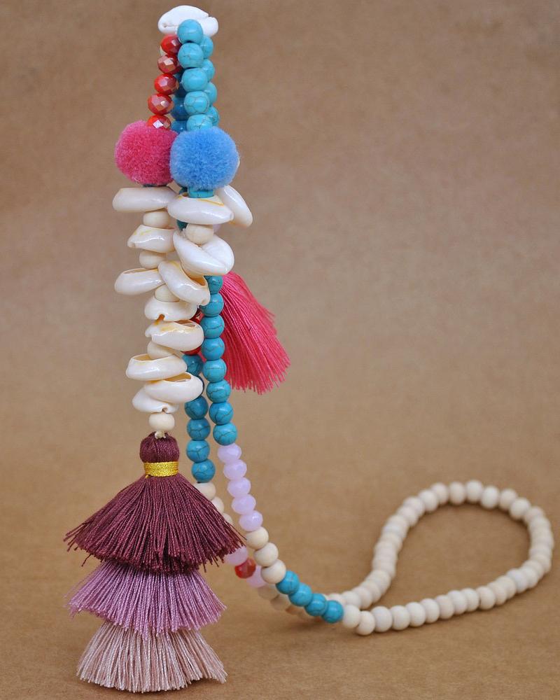 

1pc Bohemian Beaded Layered Tassel Pendant Necklace, Style6