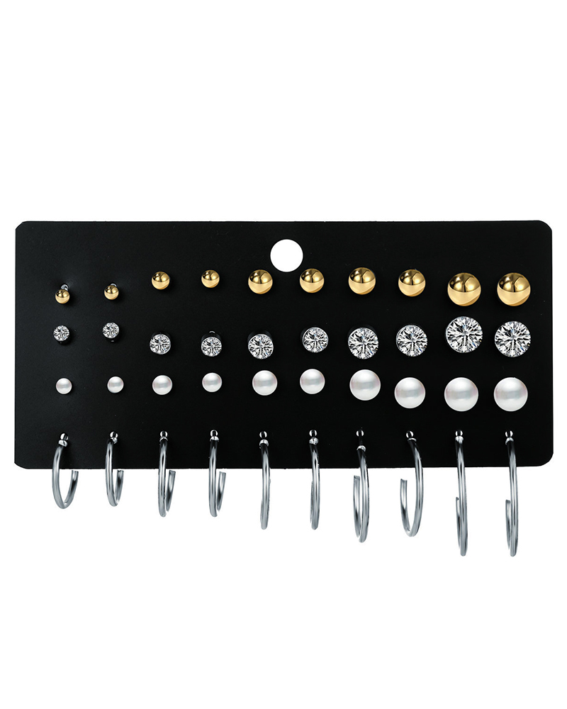 

20Pairs Geometric Simple Earrings & Hoop Earrings Set, Silver