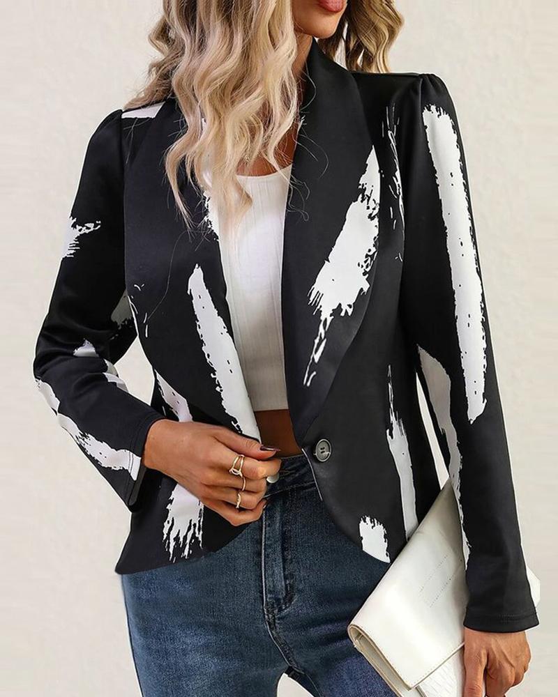 

Allover Print Shawl Collar Long Sleeve Blazer, Black
