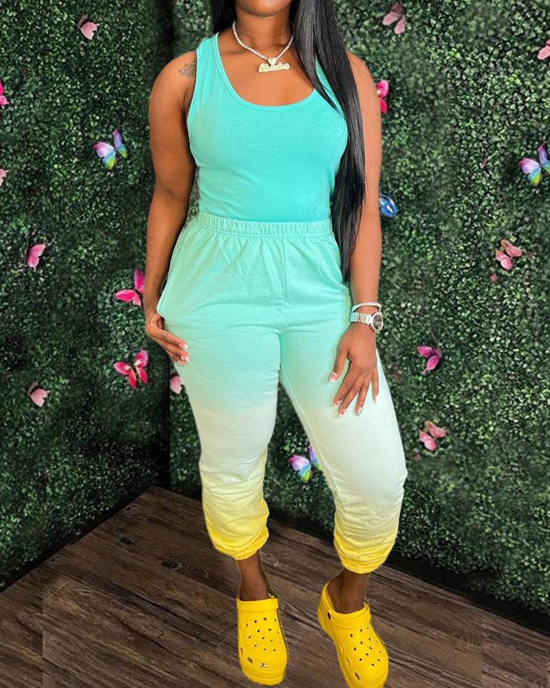 

Tank Top & Ombre Pocket Design Pants Set, Blue