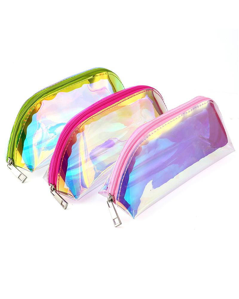 

Clear Holographic Zipper Design Organizer Travel Bag, Green