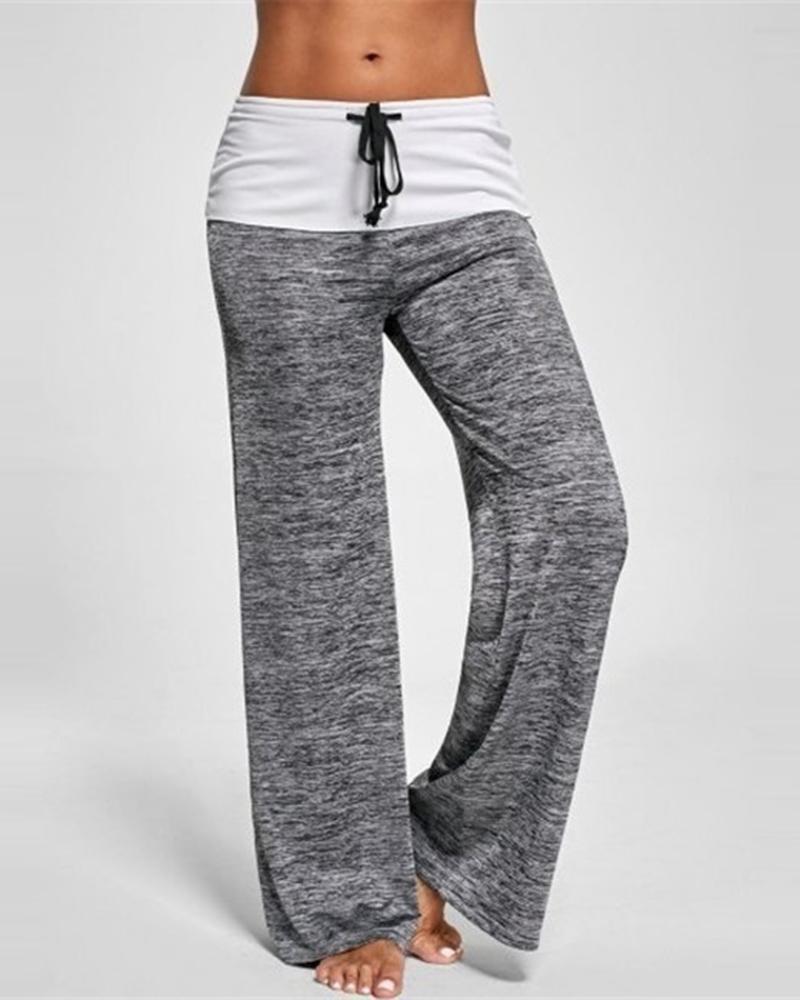 

Drawstring Colorblock Wide Leg Pants, Gray