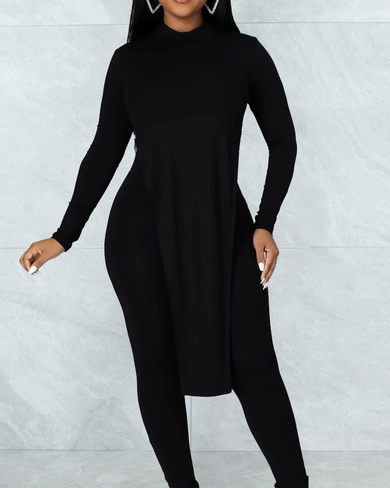 

Chain Decor Backless Asymmetrical Top & Pants Set, Black