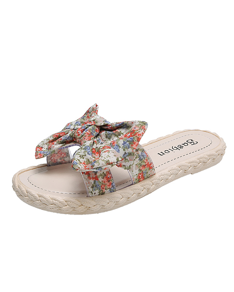 

Bowknot Decor Ditsy Floral Print Slippers, Multicolor