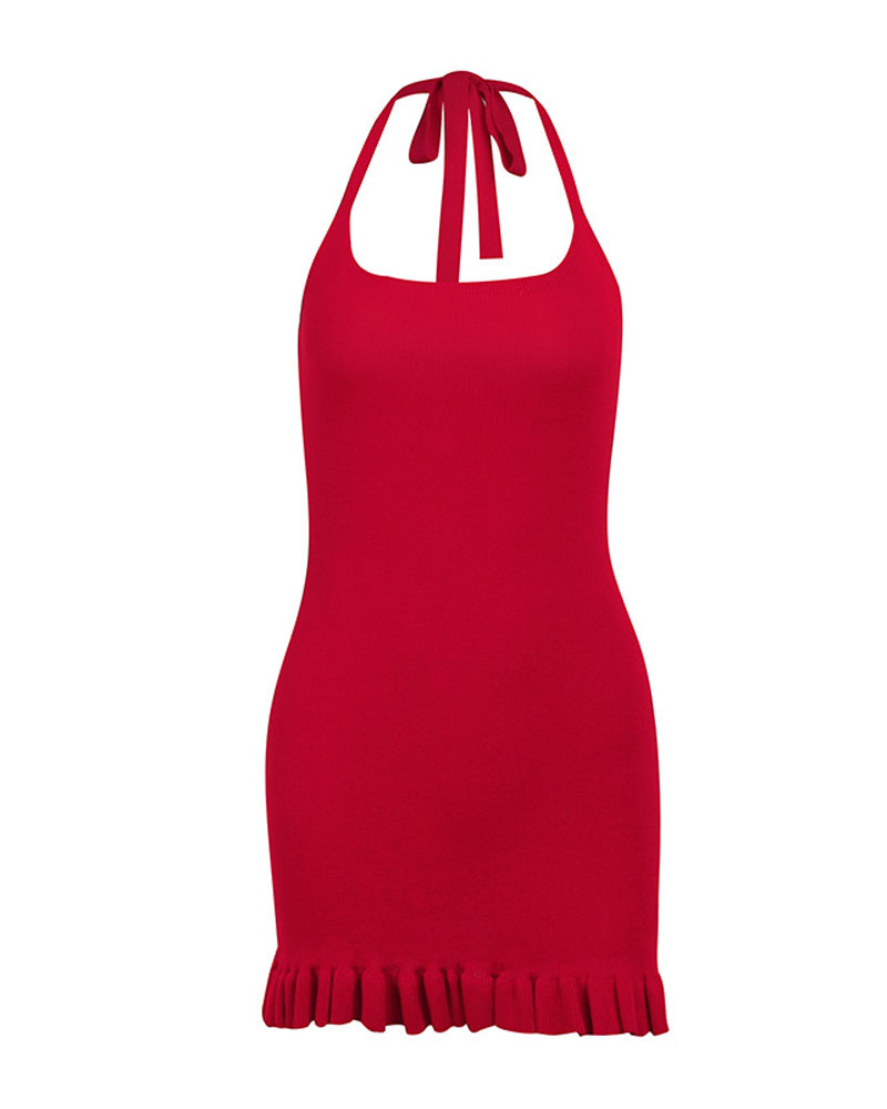 

Halter Ruffle Hem Bodycon Dress, Red