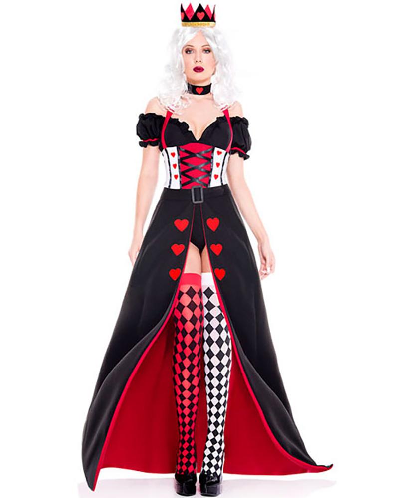 

Halloween Cosplay Royal Red Queen Costume With Crown, Black