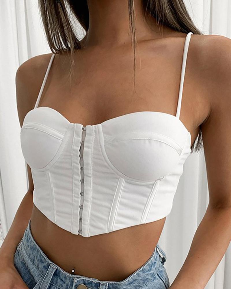 

Spaghetti Strap Backless Corset Crop Top, White