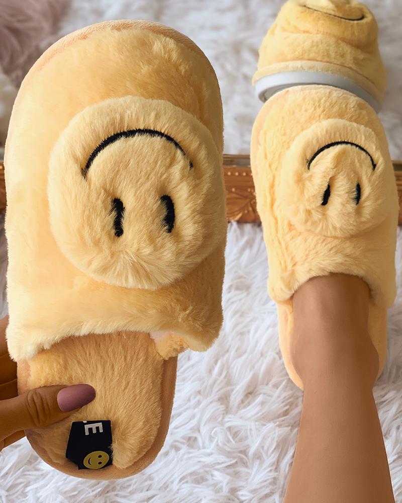 

Simle Face Fluffy Casual Slipper, Yellow