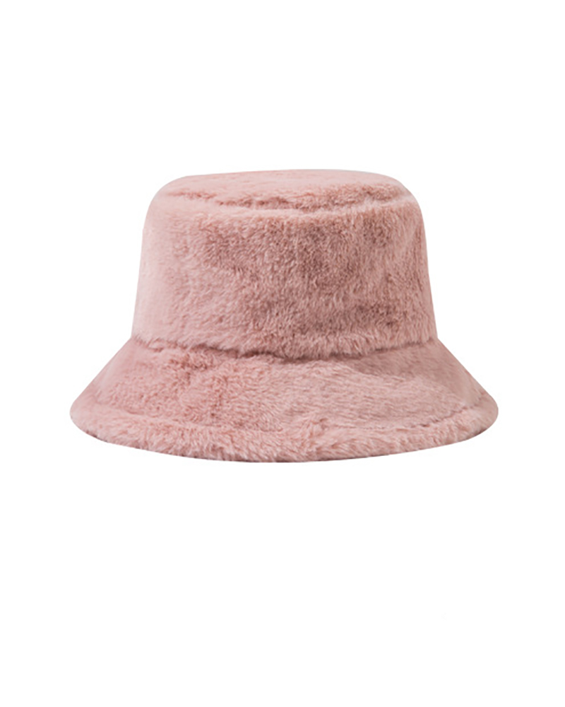 

Casual Faux Fur Bucket Hat, Pink