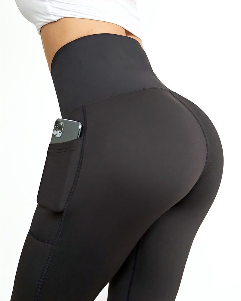 

Wide Waistband Pocket Butt Lifting Sports Yoga Pants, Black