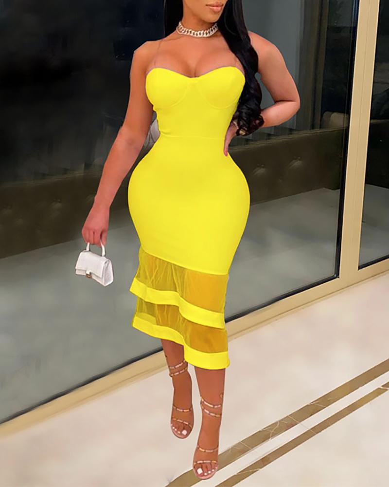

Plain Bandeau Mesh Dress, Yellow