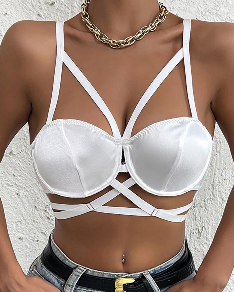 

Sheer Mesh Patch Cutout Crop Top, White